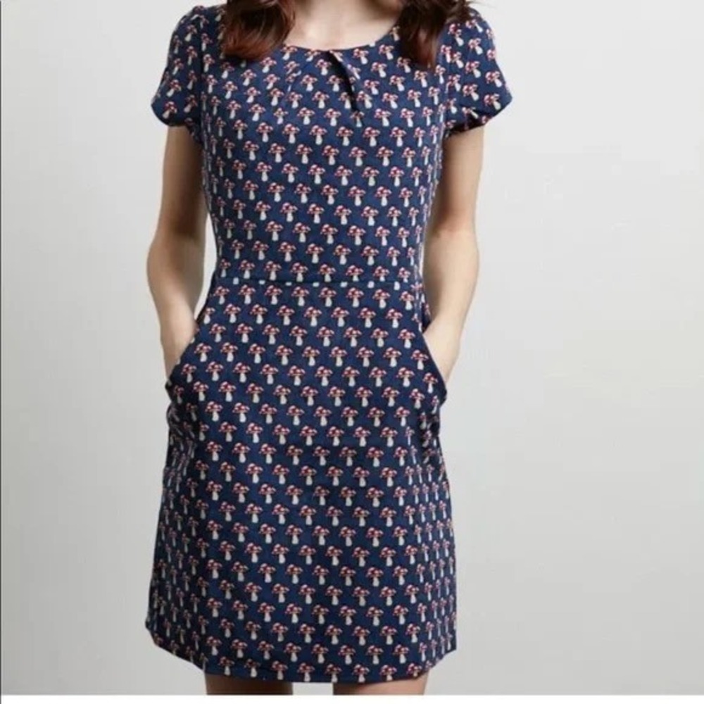SM Wardrobe Corduroy Dress XL Blue Red Mushroom Casual Forestcore Dark Academia